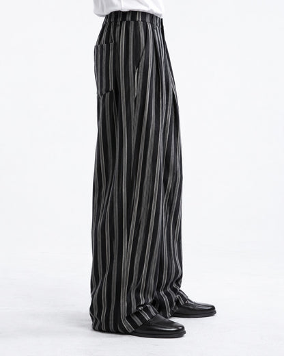 Striped Pleated Wide-Leg Trousers