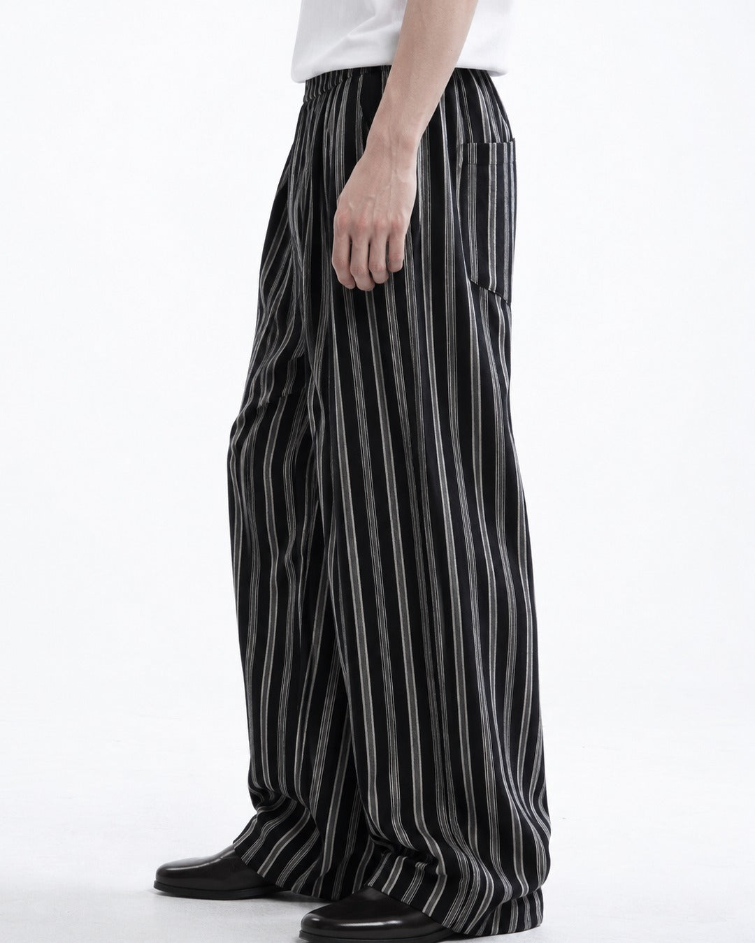 Striped Pleated Wide-Leg Trousers