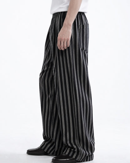 Striped Pleated Wide-Leg Trousers