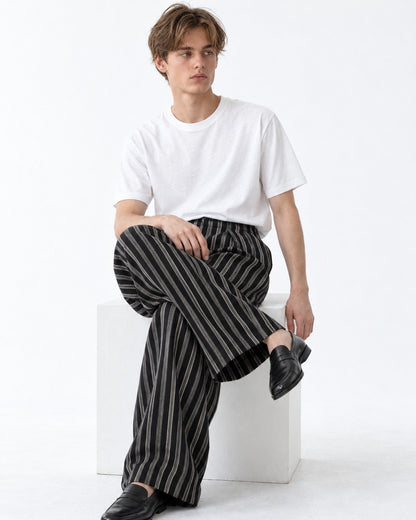 Striped Pleated Wide-Leg Trousers