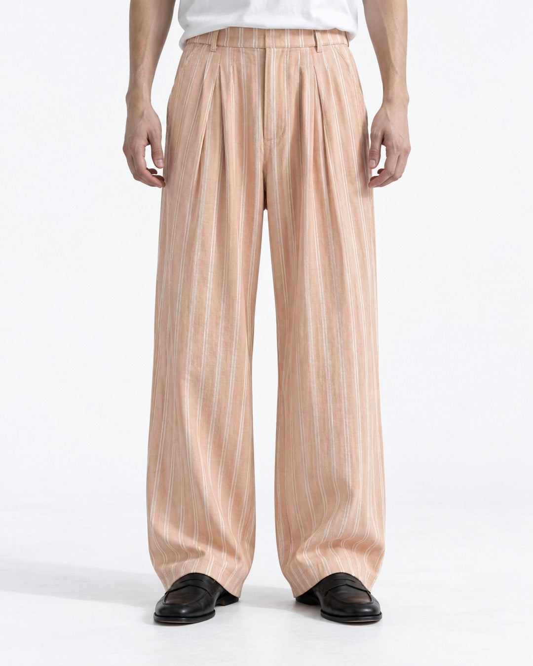 Striped Pleated Wide-Leg Trousers