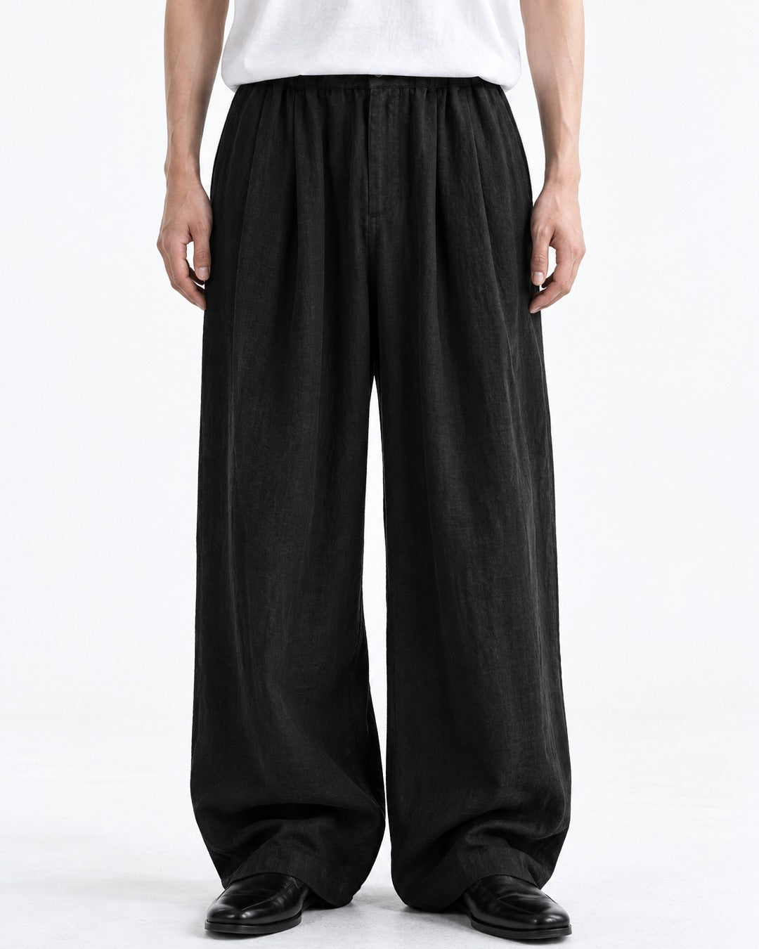 Striped Pleated Wide-Leg Trousers