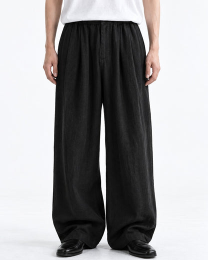 Striped Pleated Wide-Leg Trousers