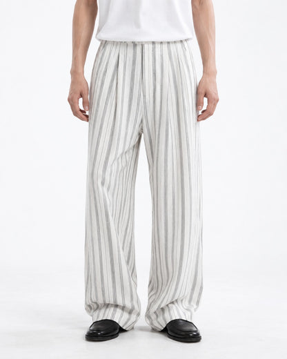 Striped Pleated Wide-Leg Trousers