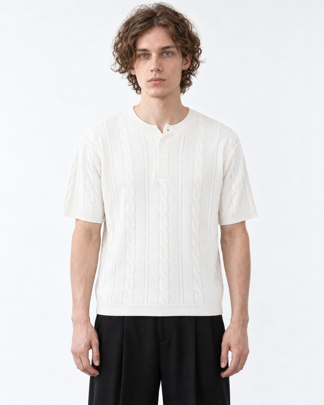 Cable-Knit Henley Top