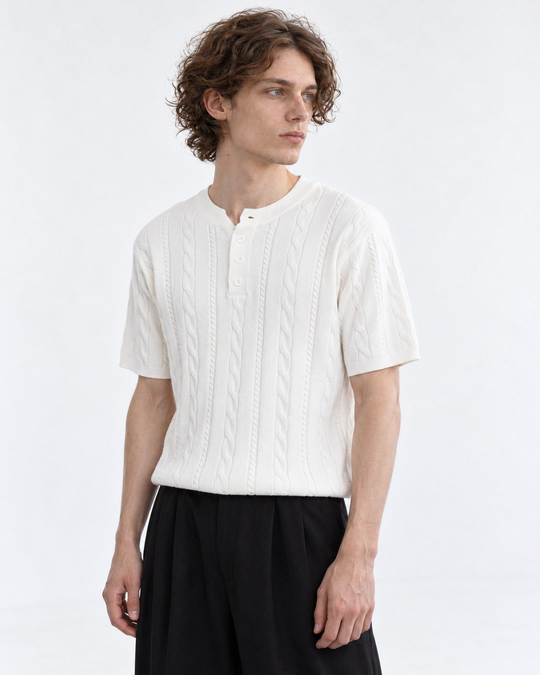 Cable-Knit Henley Top