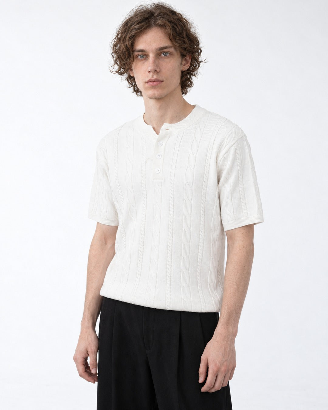 Cable-Knit Henley Top