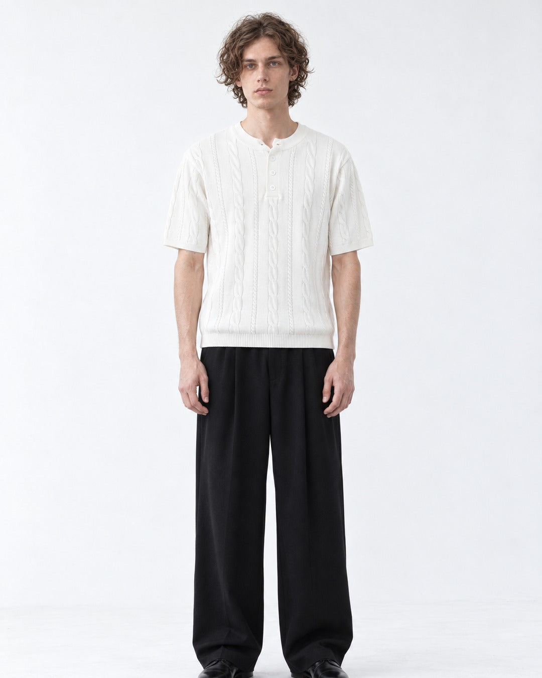 Cable-Knit Henley Top