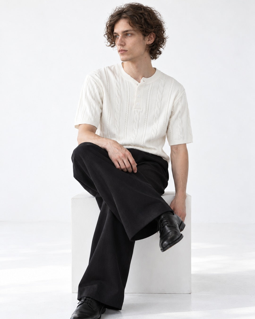 Cable-Knit Henley Top