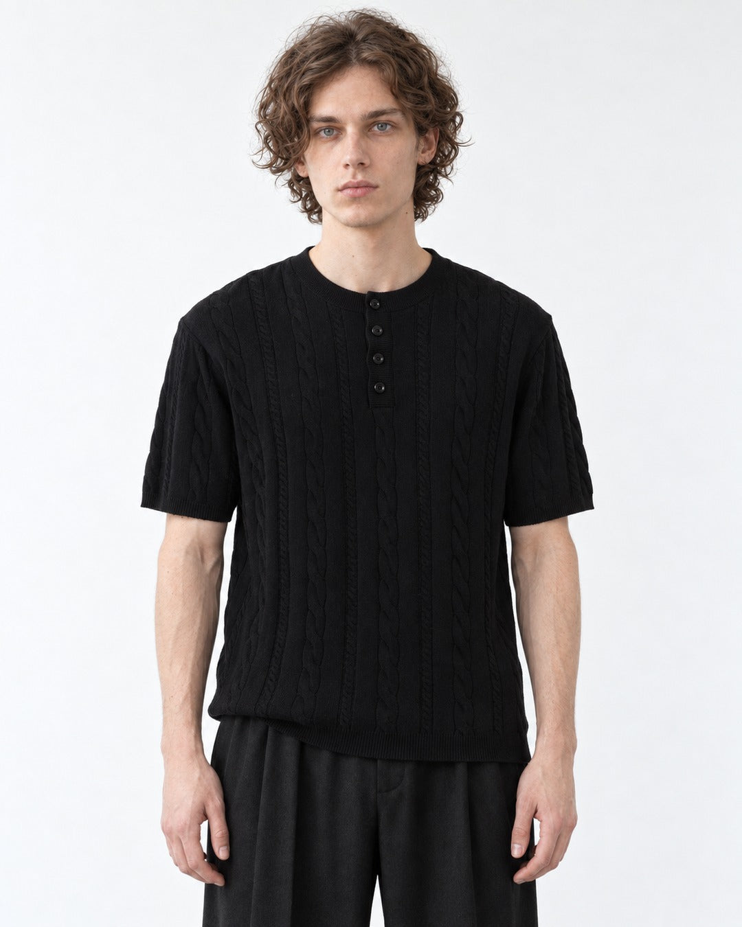 Cable-Knit Henley Top