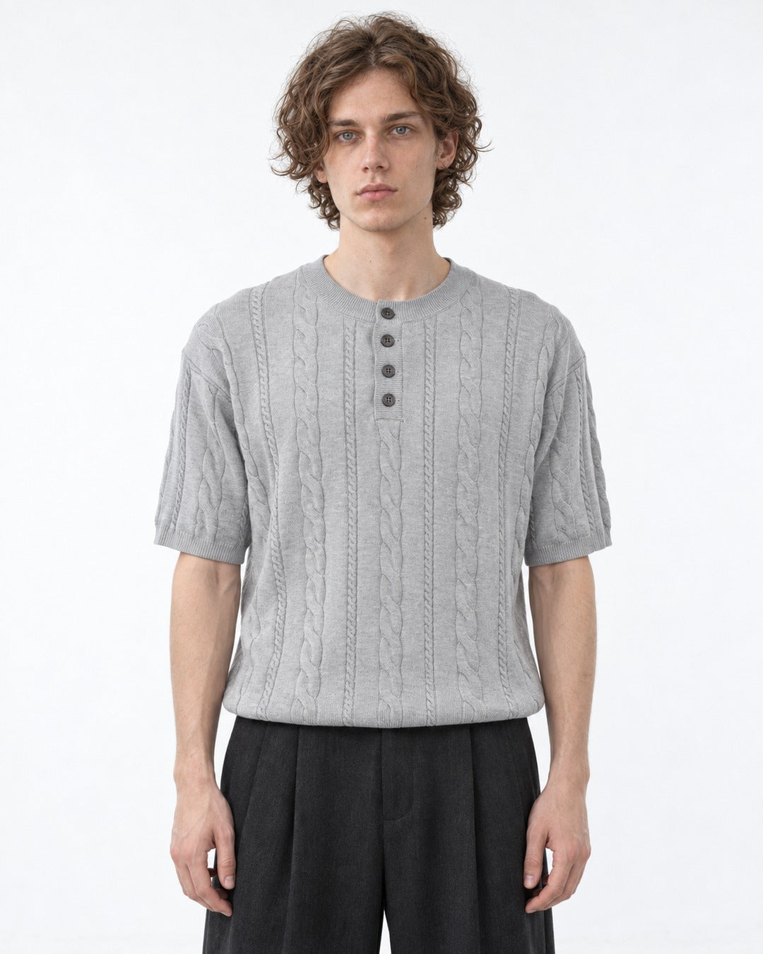 Cable-Knit Henley Top