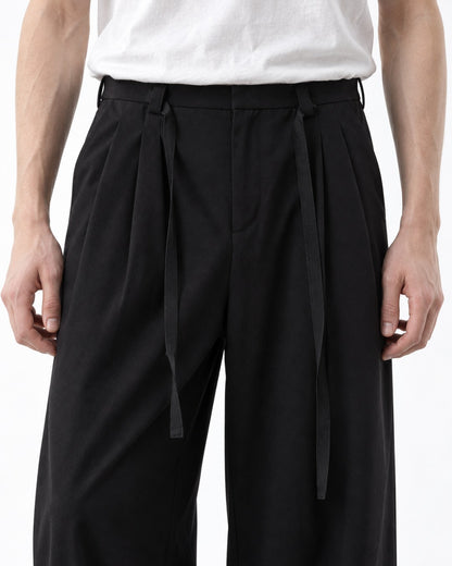 Sash Tie Double Pleat Wide-Leg Trousers