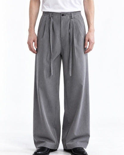 Sash Tie Double Pleat Wide-Leg Trousers