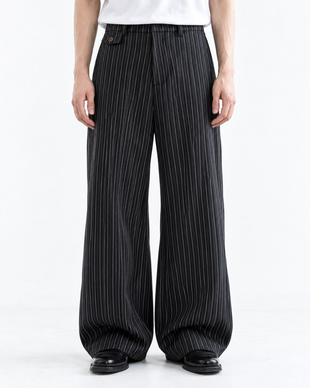 Pinstripe Wide-Leg Trousers