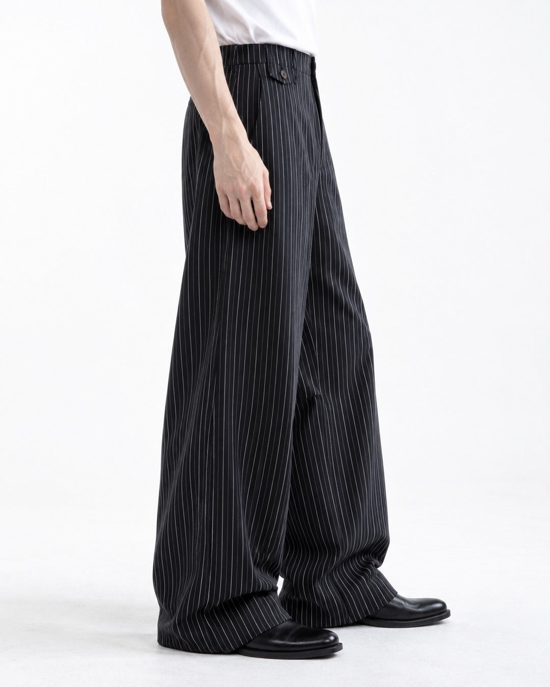 Pinstripe Wide-Leg Trousers