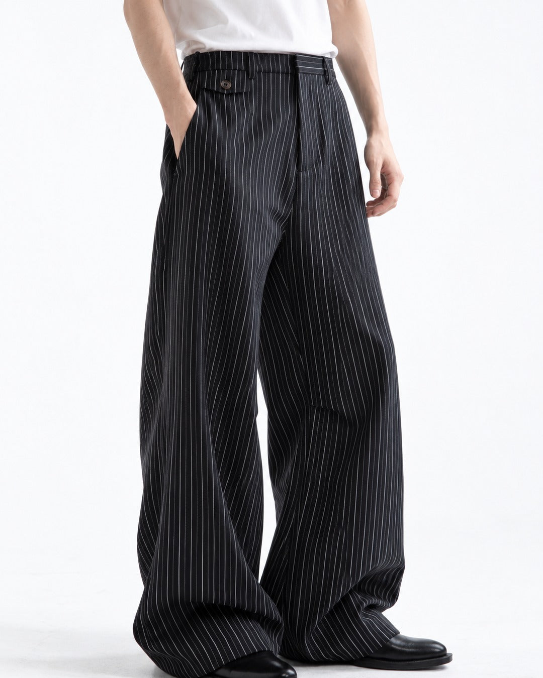 Pinstripe Wide-Leg Trousers