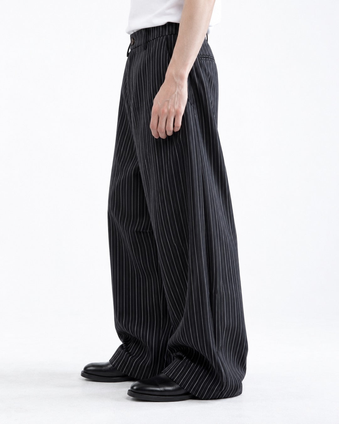 Pinstripe Wide-Leg Trousers