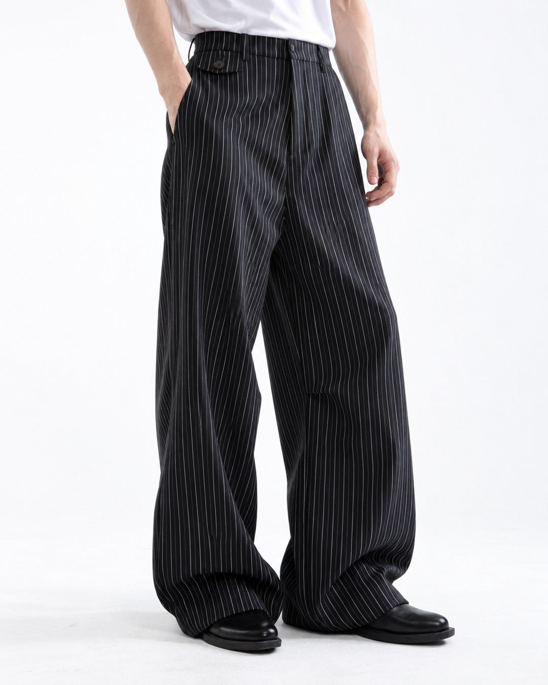 Pinstripe Wide-Leg Trousers