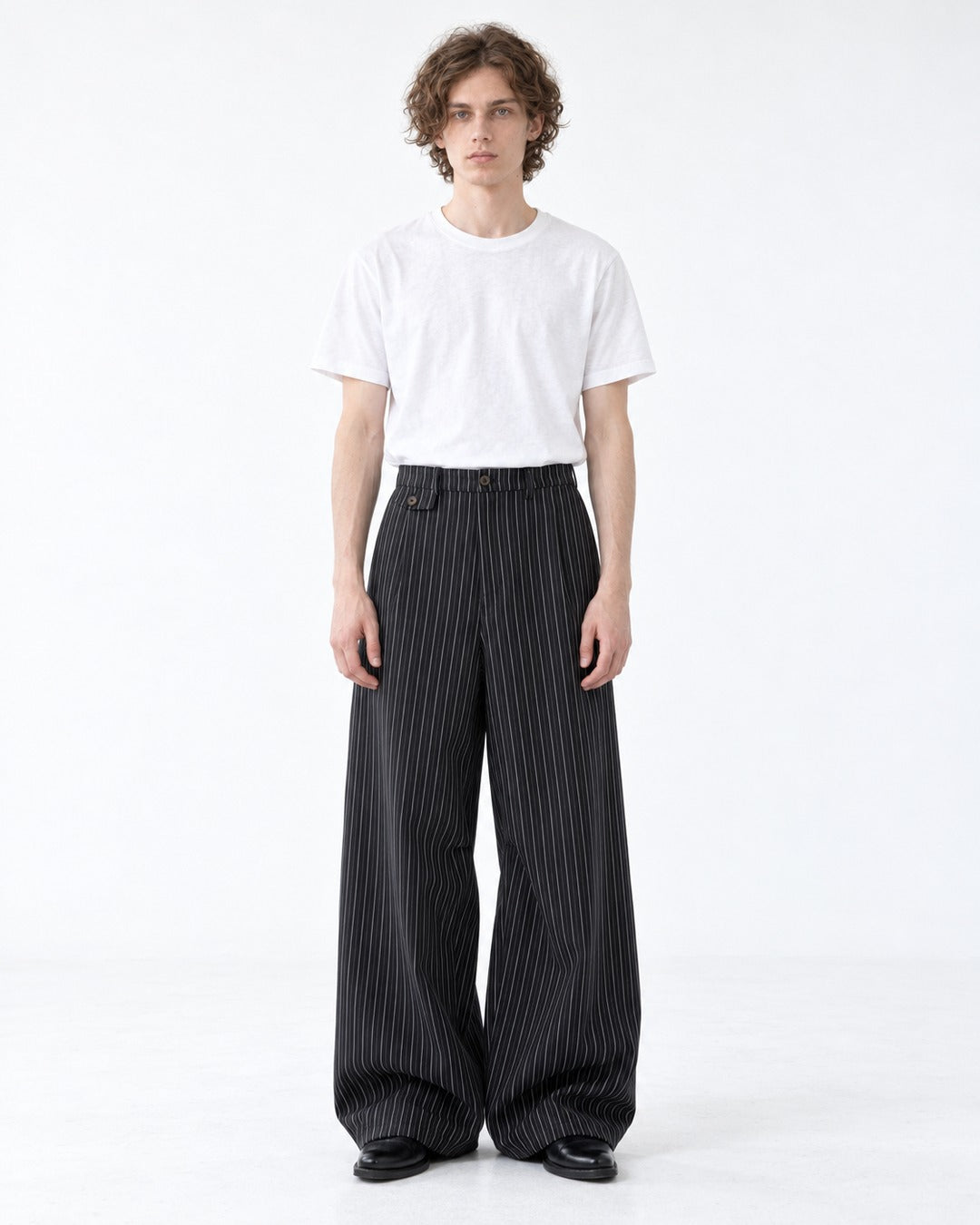 Pinstripe Wide-Leg Trousers