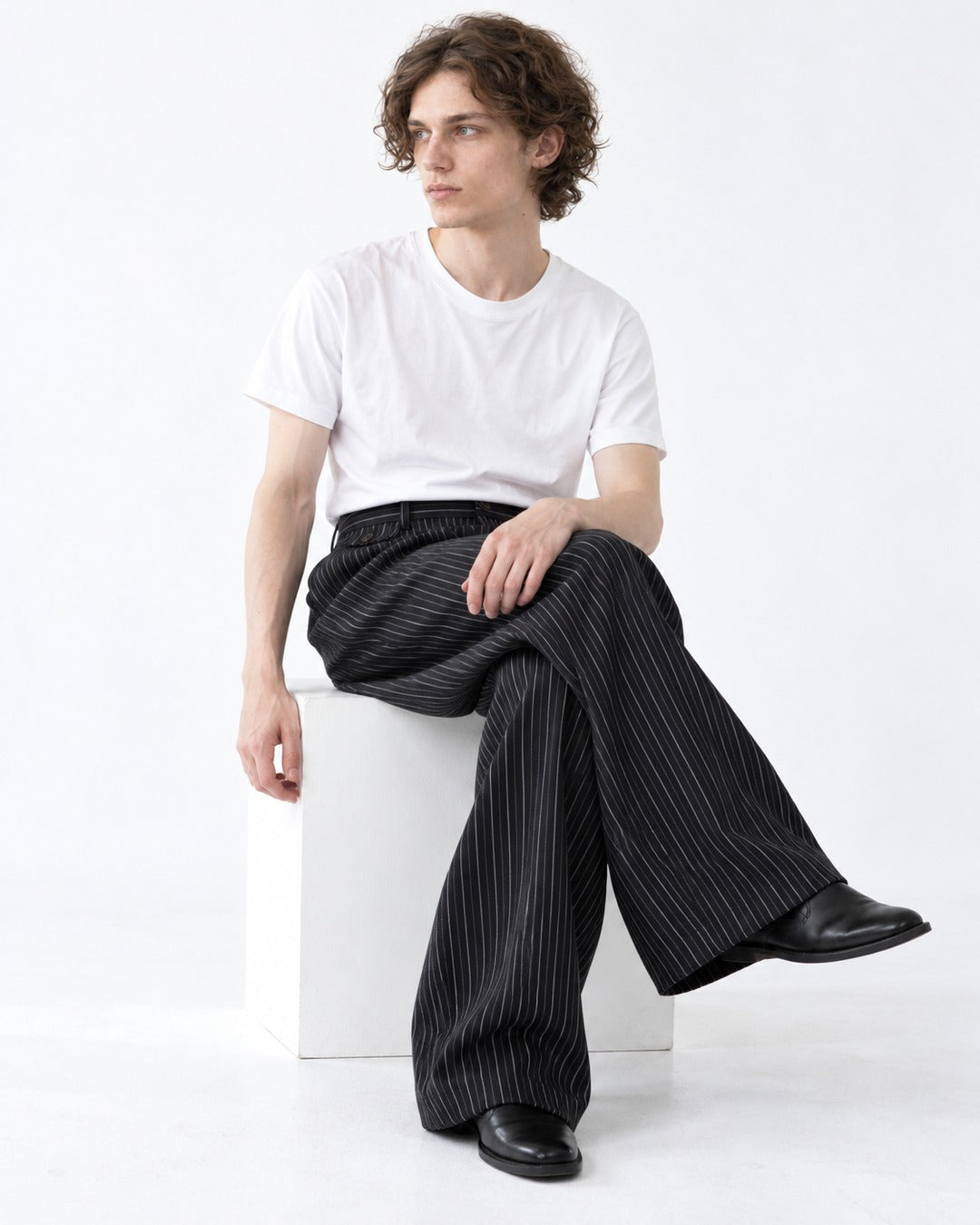 Pinstripe Wide-Leg Trousers