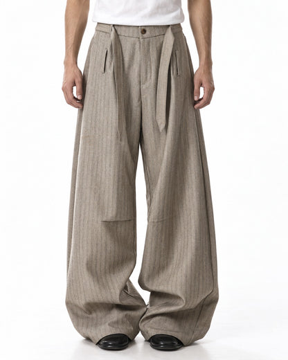 Tie Waist Patch Pocket Striped Trousers