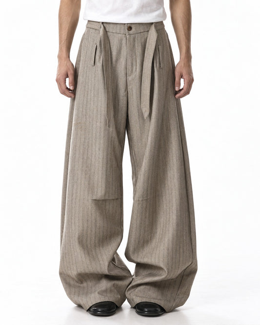 Tie Waist Patch Pocket Striped Trousers