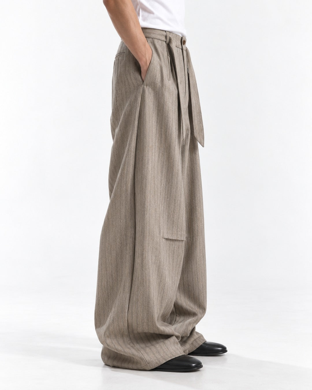 Tie Waist Patch Pocket Striped Trousers