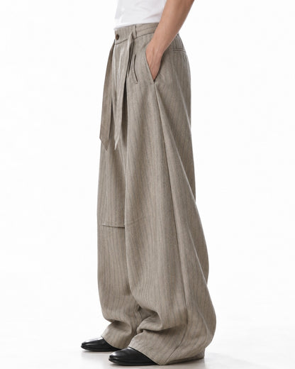 Tie Waist Patch Pocket Striped Trousers