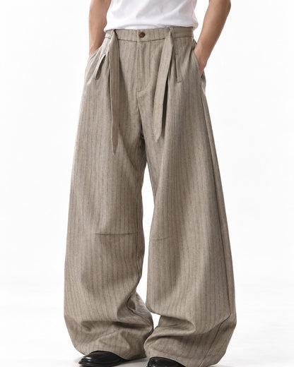 Tie Waist Patch Pocket Striped Trousers