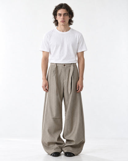 Tie Waist Patch Pocket Striped Trousers