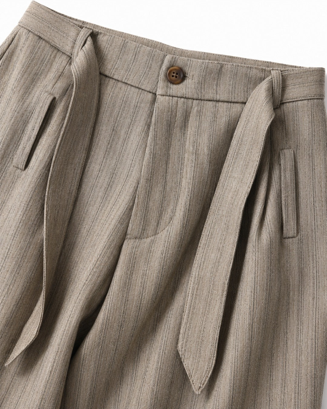 Tie Waist Patch Pocket Striped Trousers