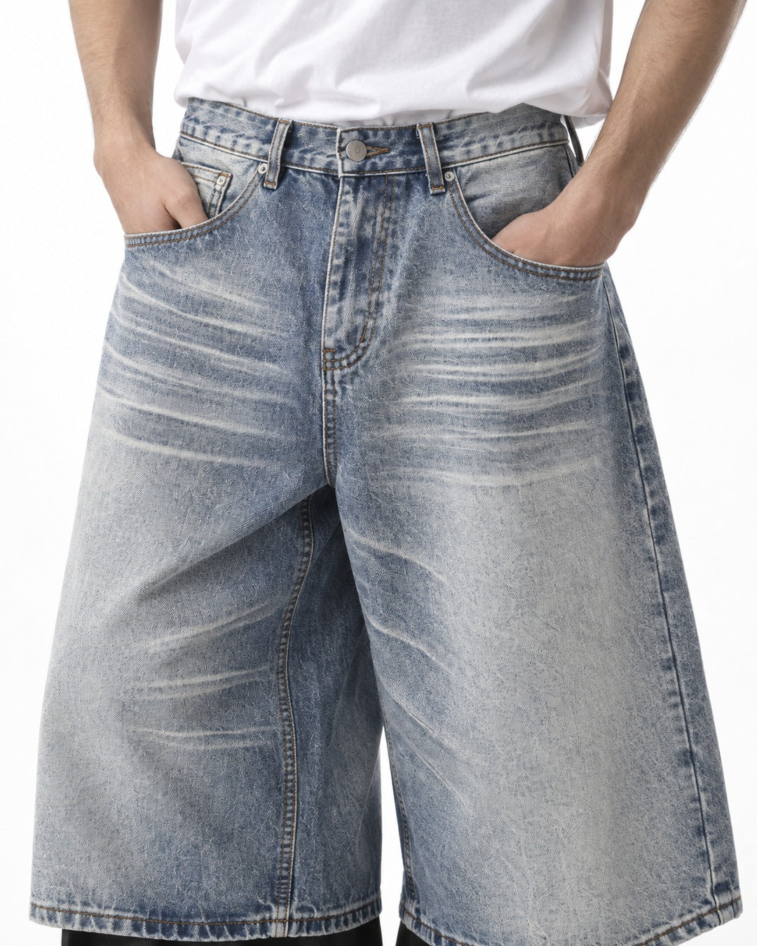 Wide-Leg Washed Denim Shorts