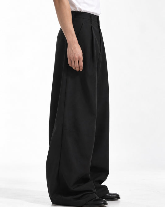 Barrel-Leg Pleated Trousers