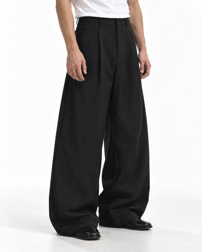 Barrel-Leg Pleated Trousers
