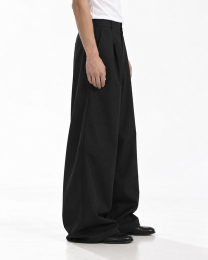 Barrel-Leg Pleated Trousers