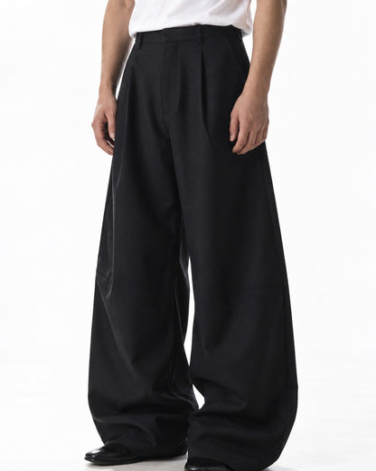 Barrel-Leg Pleated Trousers