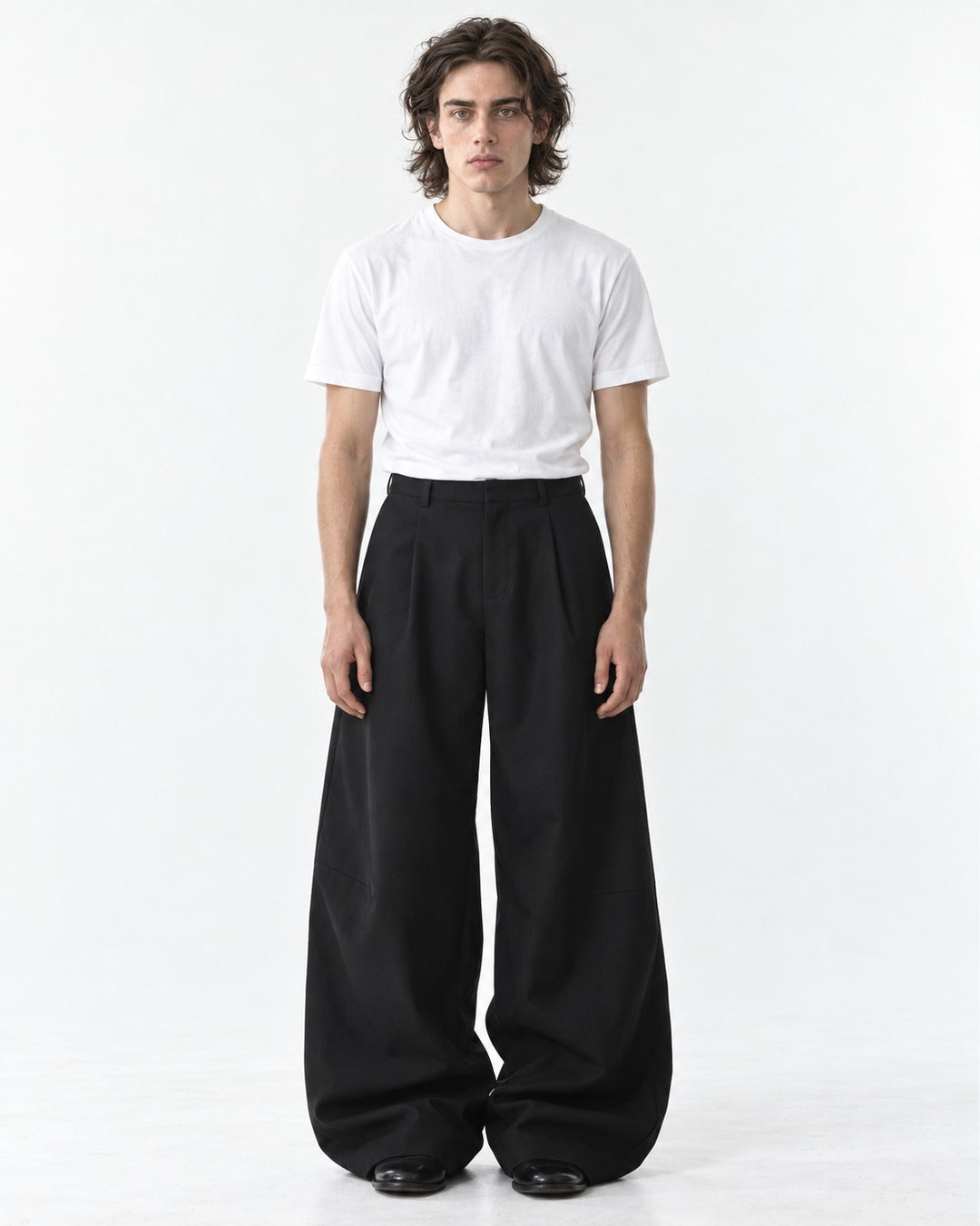 Barrel-Leg Pleated Trousers