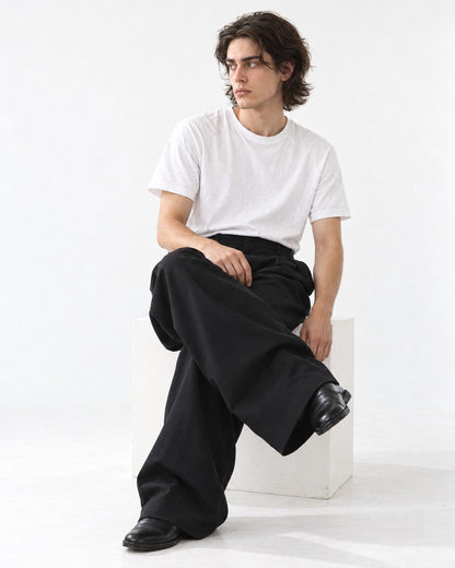 Barrel-Leg Pleated Trousers