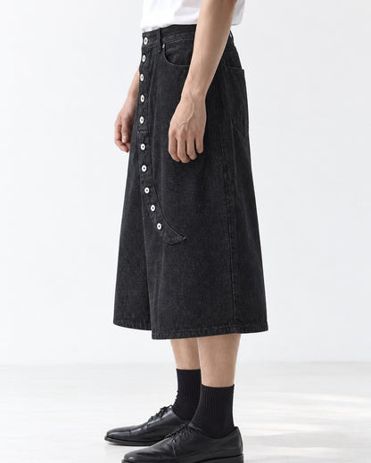 Wide-Leg Button-Fly Denim Shorts