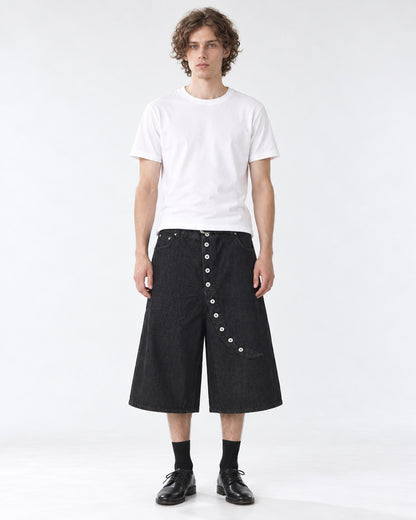 Wide-Leg Button-Fly Denim Shorts