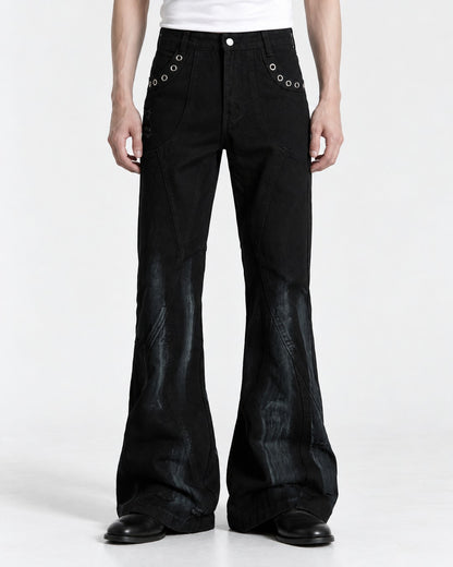 Grommet-Detail Flared Jeans