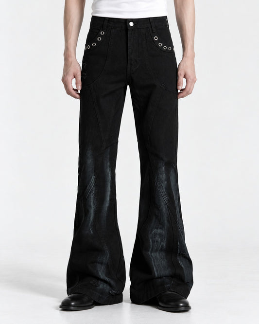 Grommet-Detail Flared Jeans