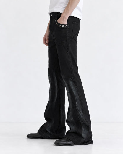 Grommet-Detail Flared Jeans