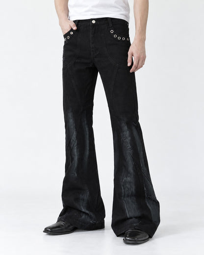 Grommet-Detail Flared Jeans