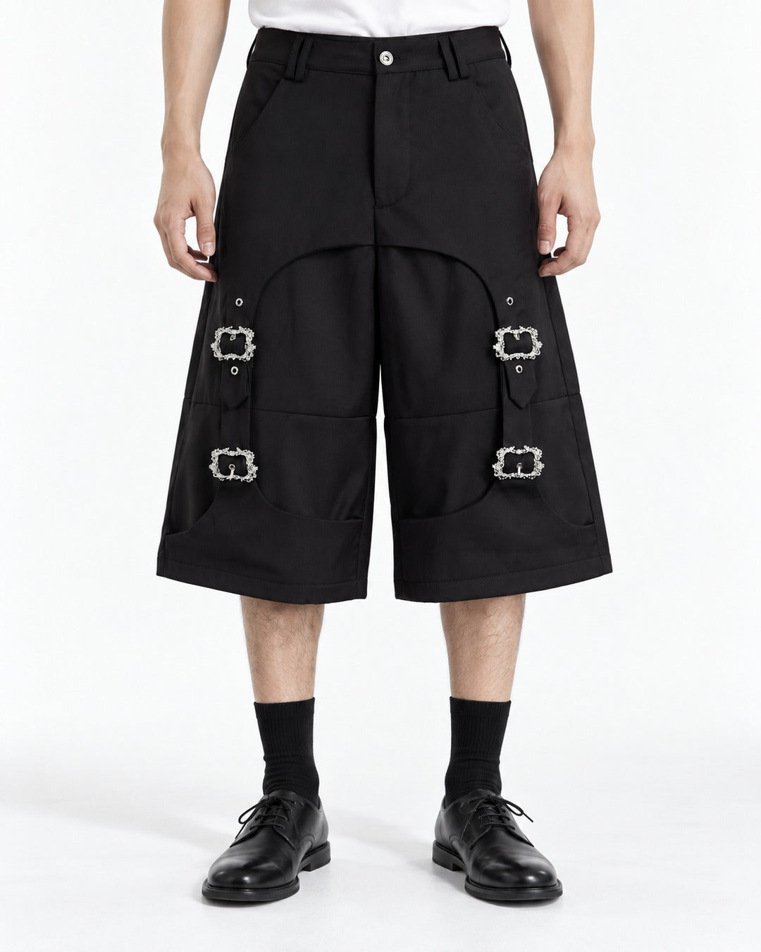 Wide-Leg Pants with Buckle Strap Detail