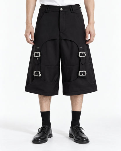 Wide-Leg Pants with Buckle Strap Detail