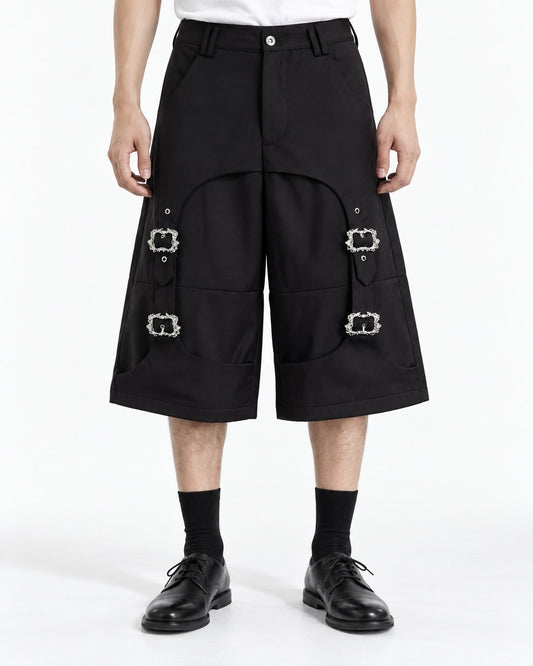 Wide-Leg Pants with Buckle Strap Detail
