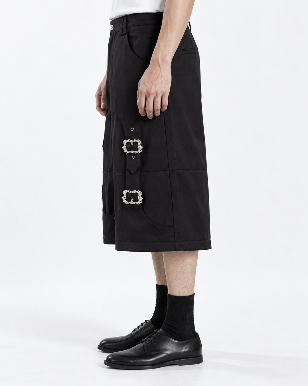 Wide-Leg Pants with Buckle Strap Detail
