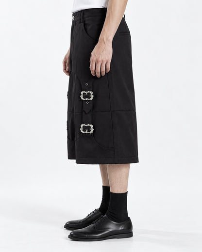 Wide-Leg Pants with Buckle Strap Detail
