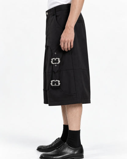 Wide-Leg Pants with Buckle Strap Detail